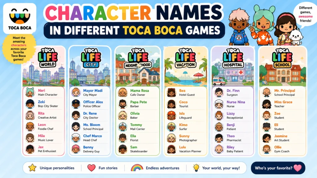 Character Names in Different Toca Boca Games