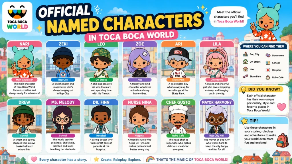 Official Named Characters in Toca Boca World